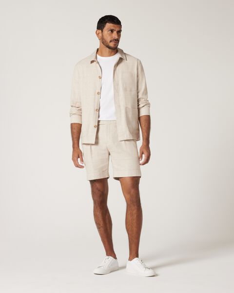 Regular Linen Blend Check Overshirt, Natural, hi-res